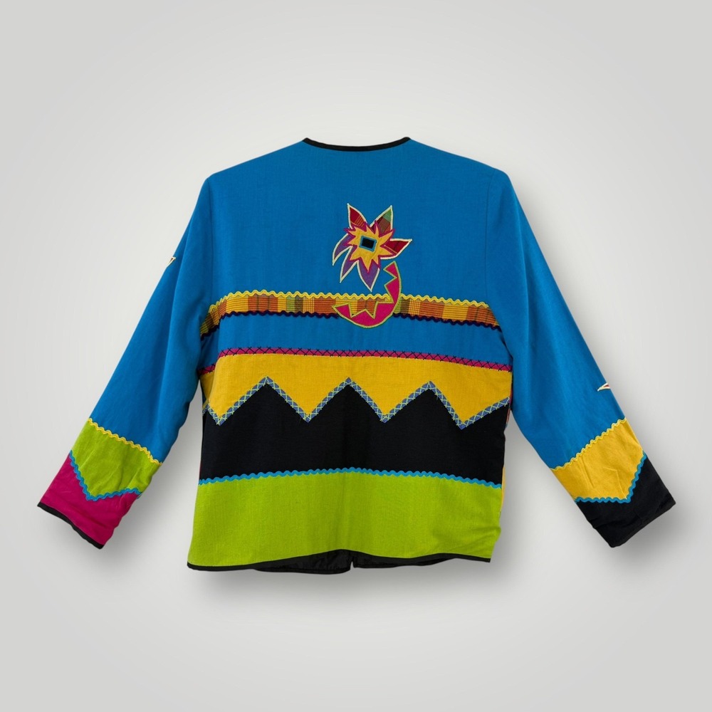 Julia Kim Jacket Womens L Multicolor Embroidered Patchwork Unique Button Front - Picture 3 of 7